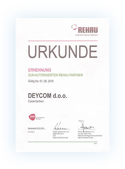 REHAU certificate