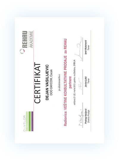 REHAU certificate