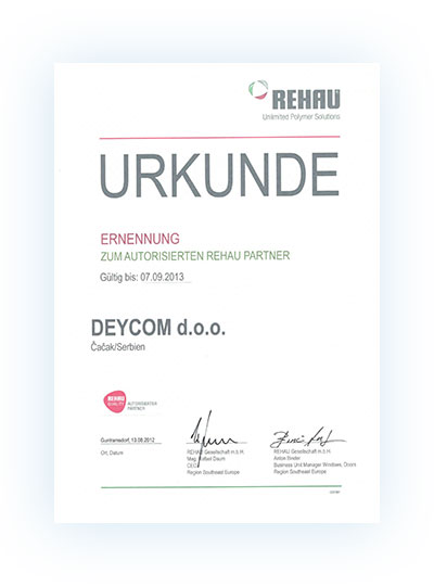 REHAU certificate